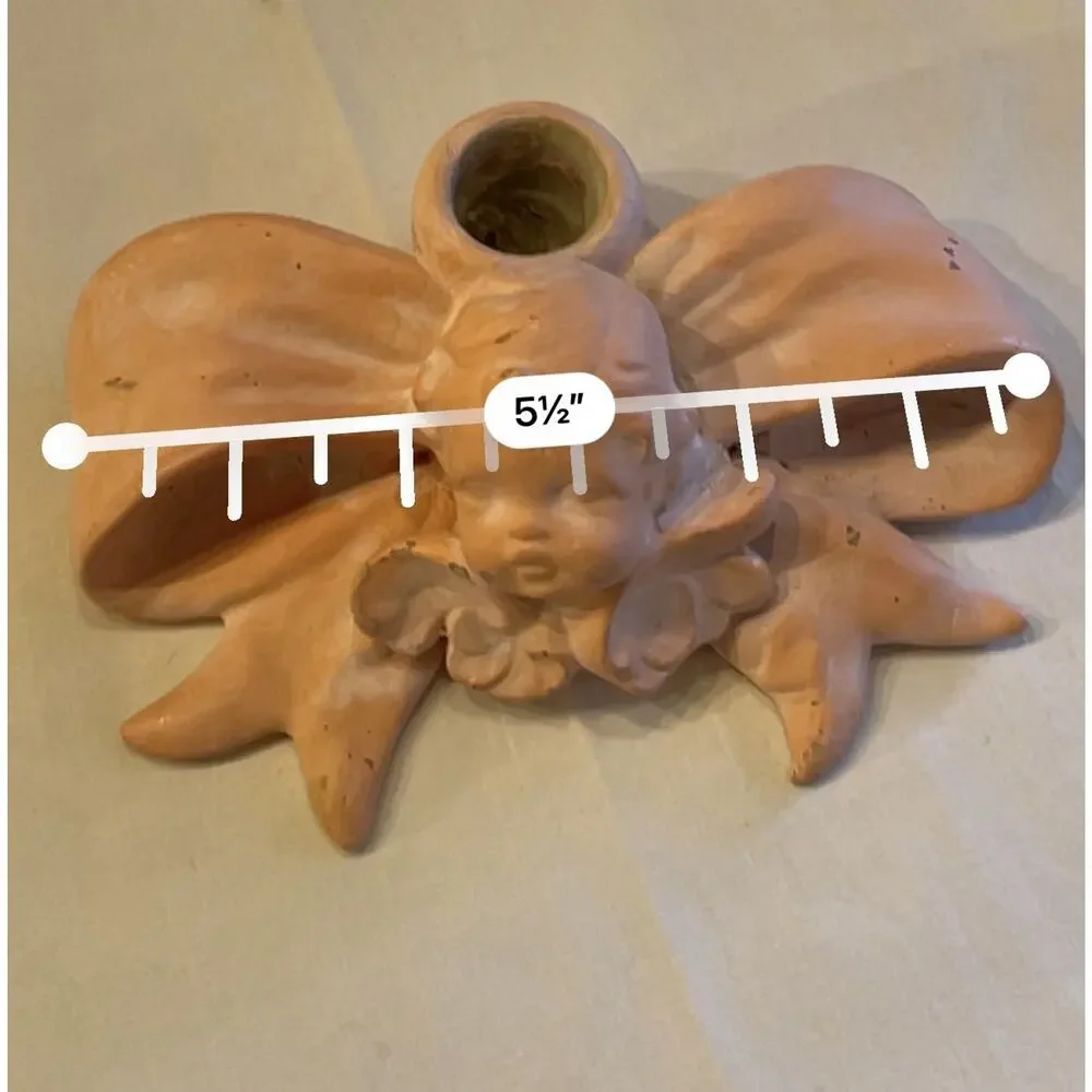 Vintage Pink Cherub Angel Bow Candle Holder Made in Taiwan Coquette Cottagecore